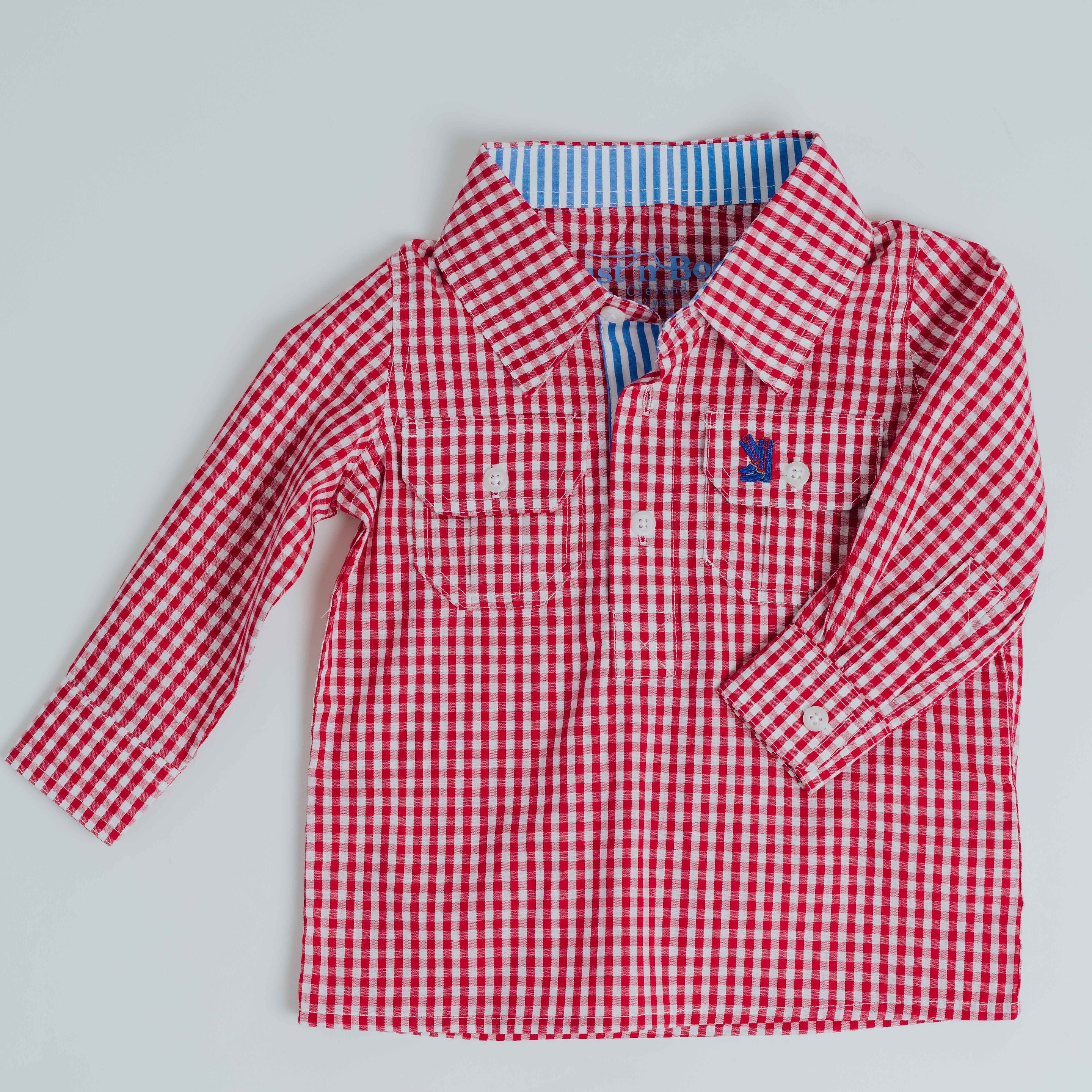 Kids O-Red Check/Blue Stripe Trim