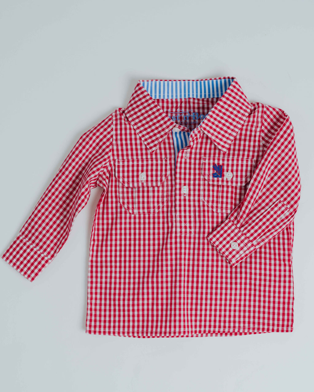 Kids O-Red Check/Blue Stripe Trim