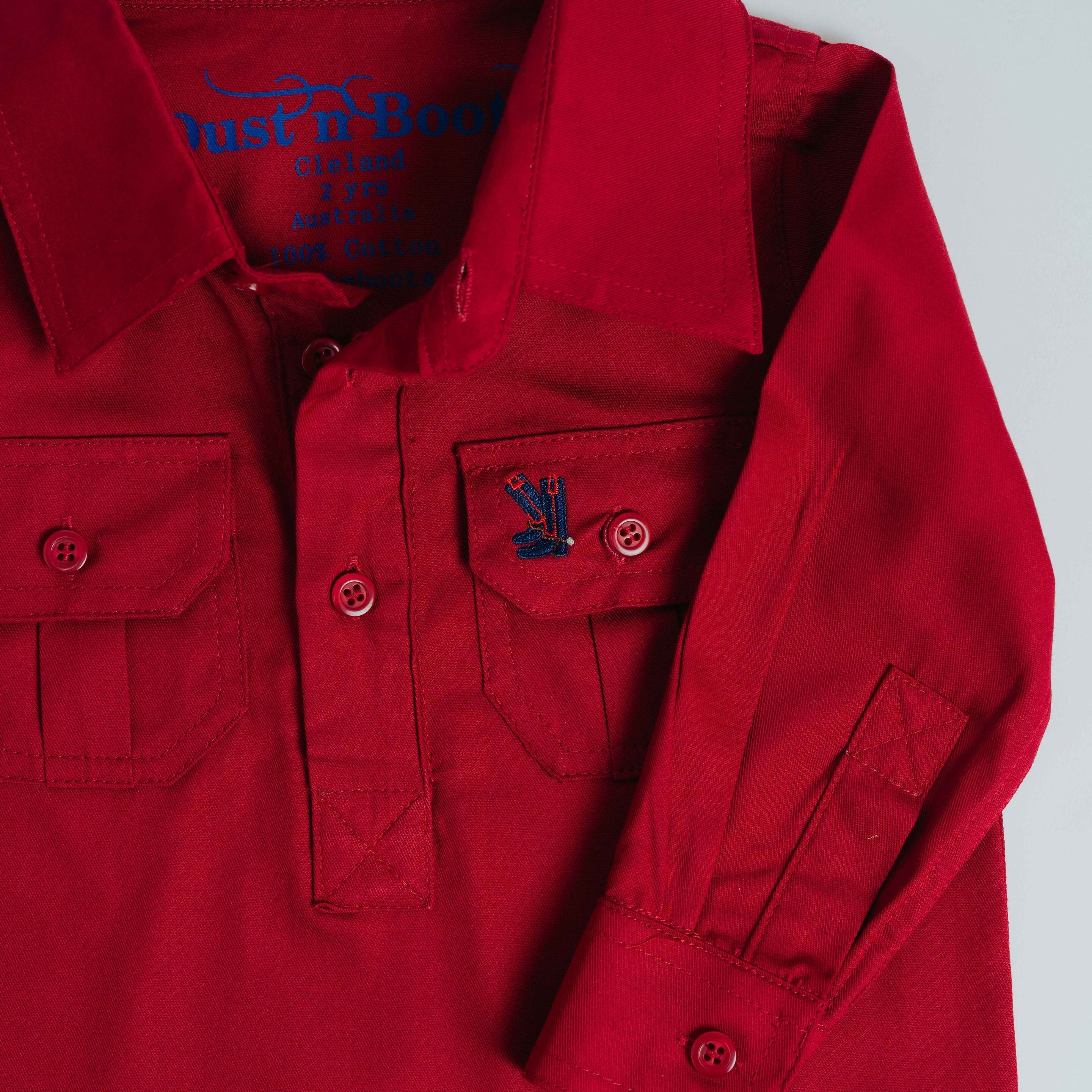 Kids Red Half Button