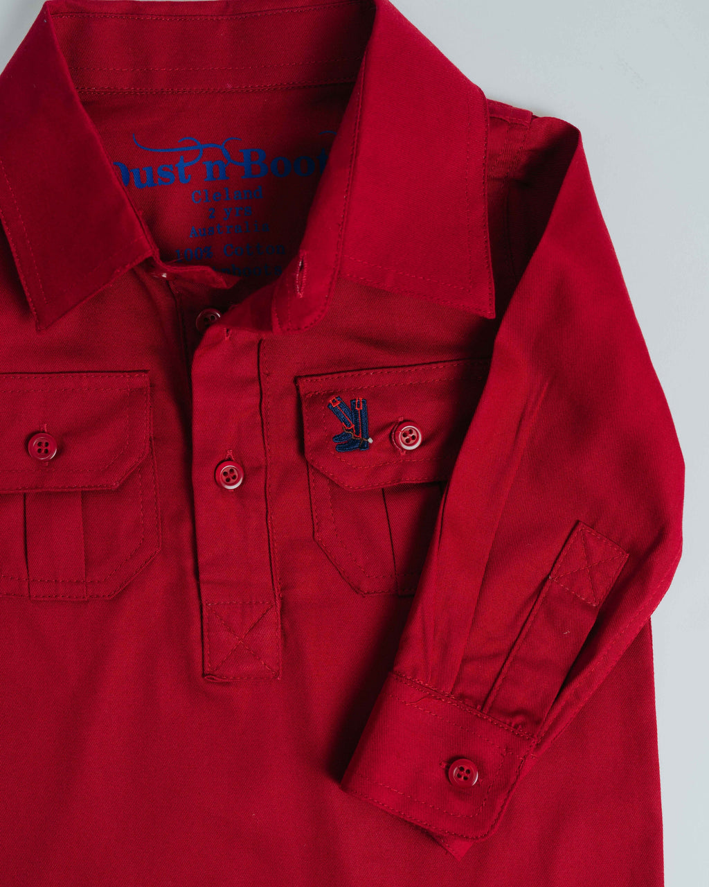 Kids Red Half Button