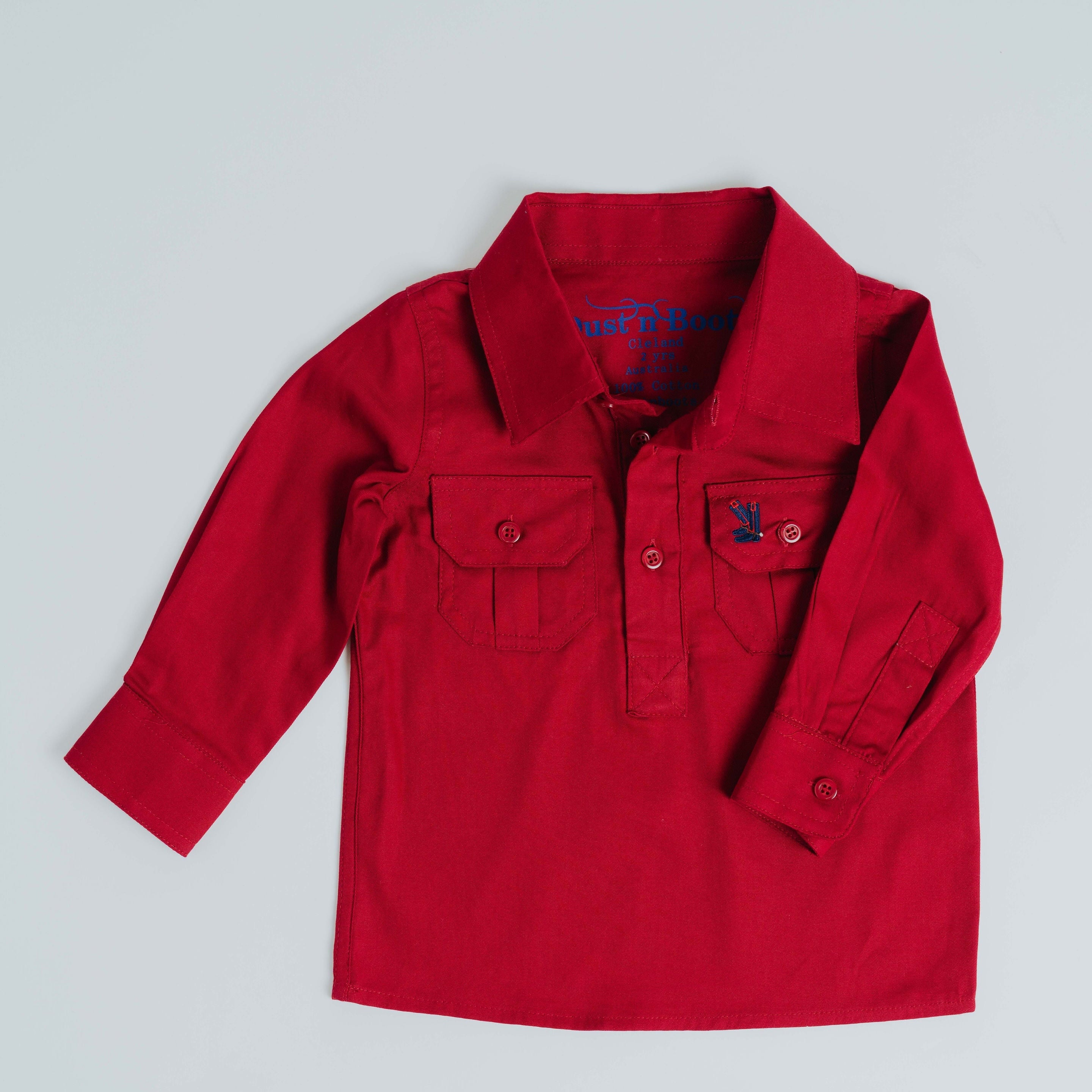 Kids Red Half Button