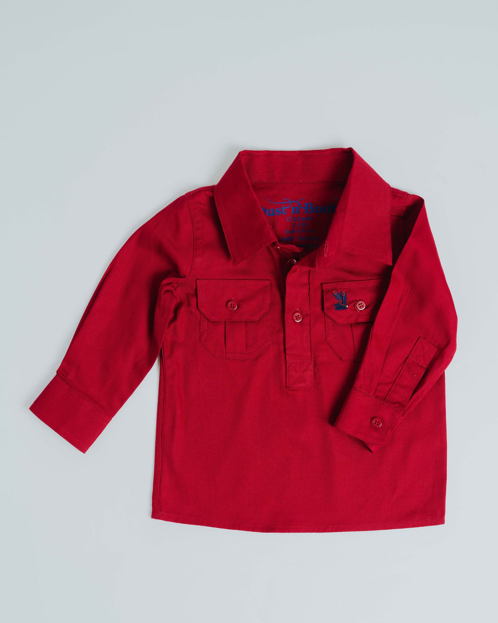 Kids Red Half Button
