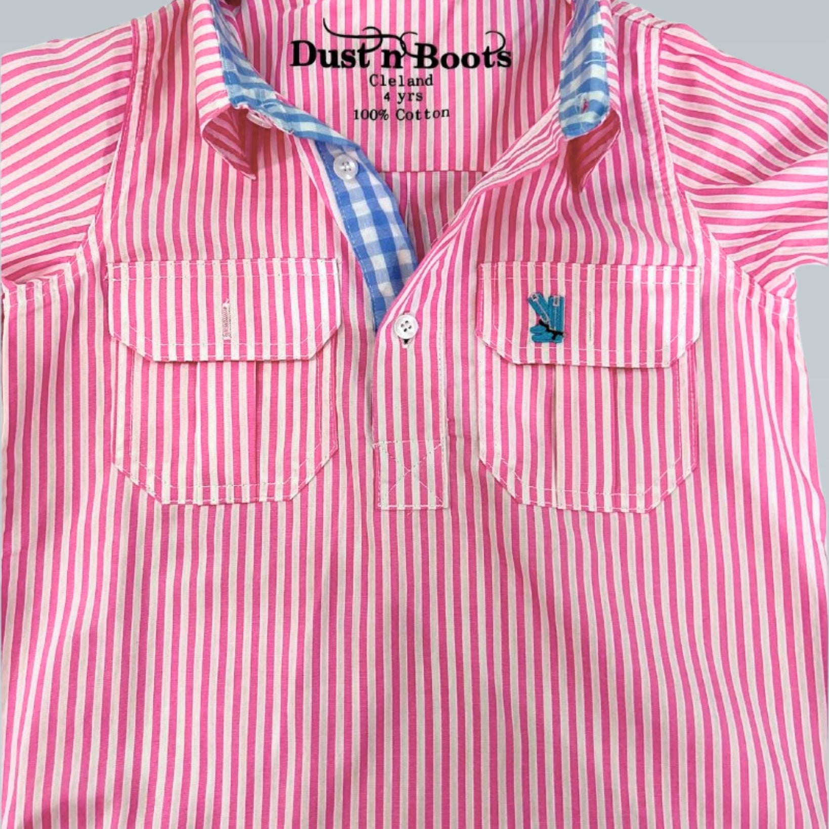 Kids S-Pink Stripe/Blue Check Trim