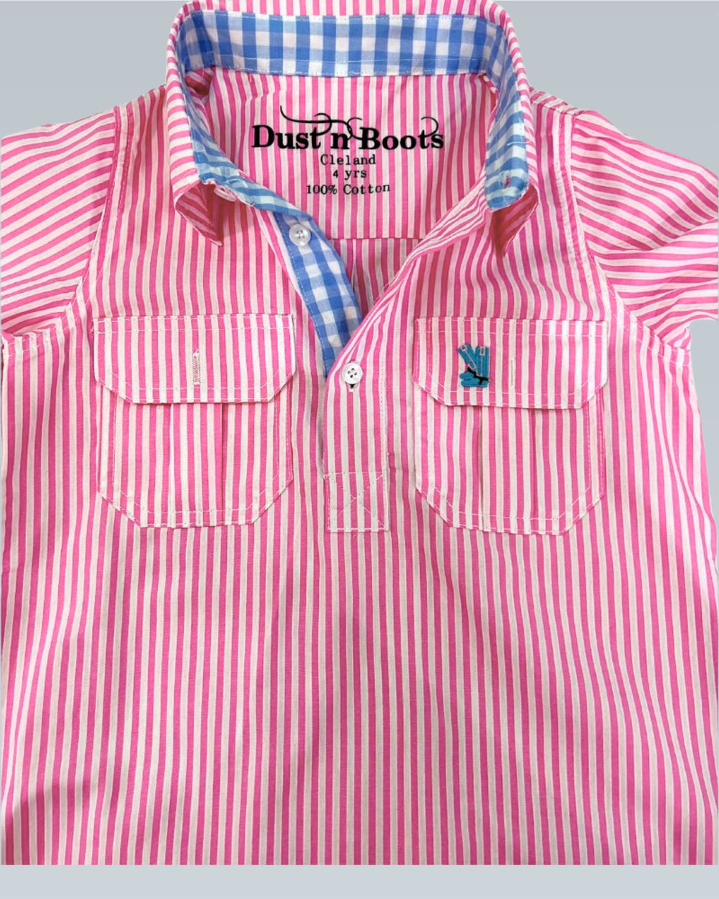 Kids S-Pink Stripe/Blue Check Trim