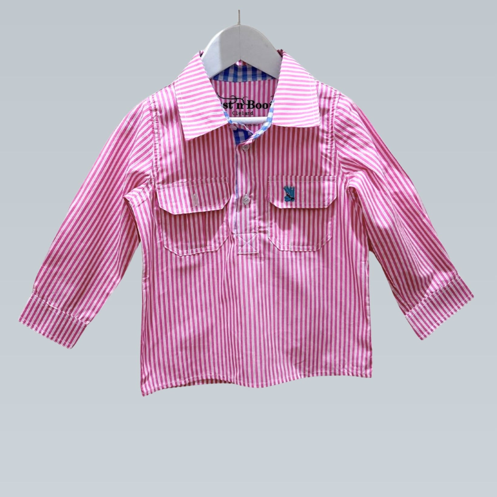 Kids S-Pink Stripe/Blue Check Trim