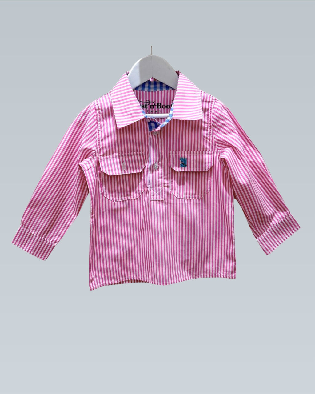 Kids S-Pink Stripe/Blue Check Trim