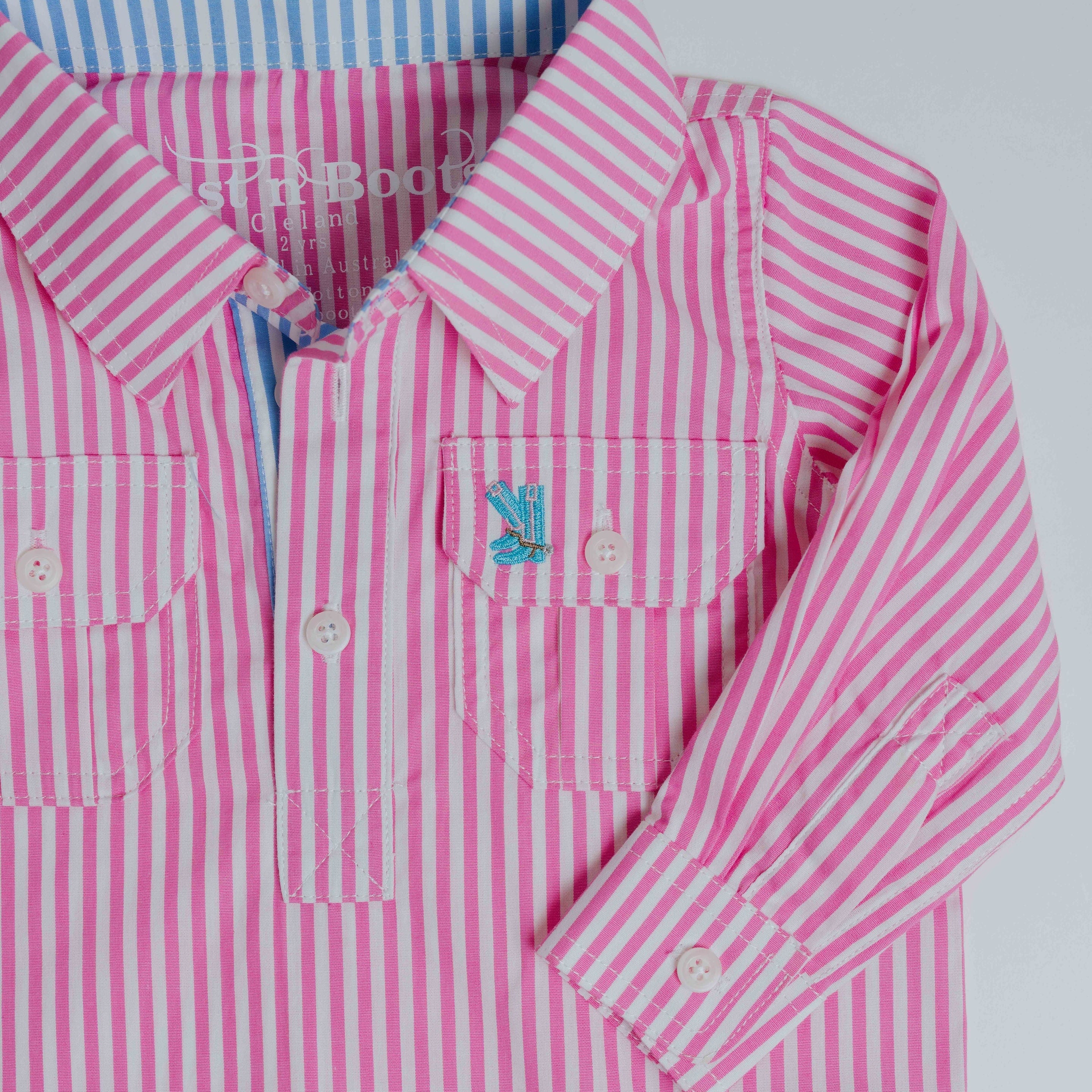 Kids V-Pink Stripe/Blue Stripe Trim