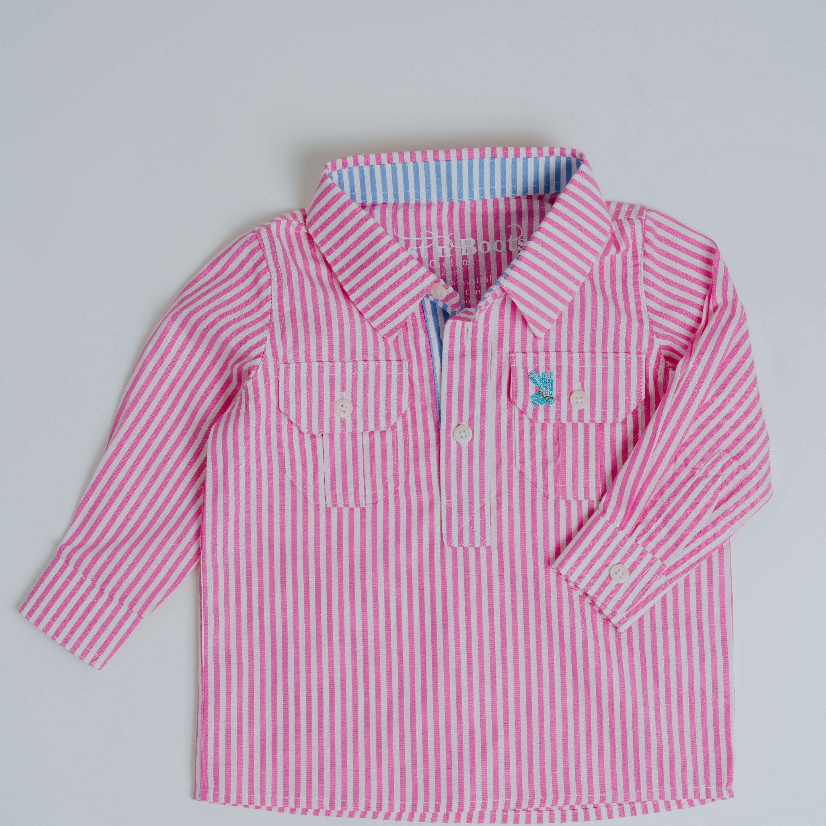 Kids V-Pink Stripe/Blue Stripe Trim