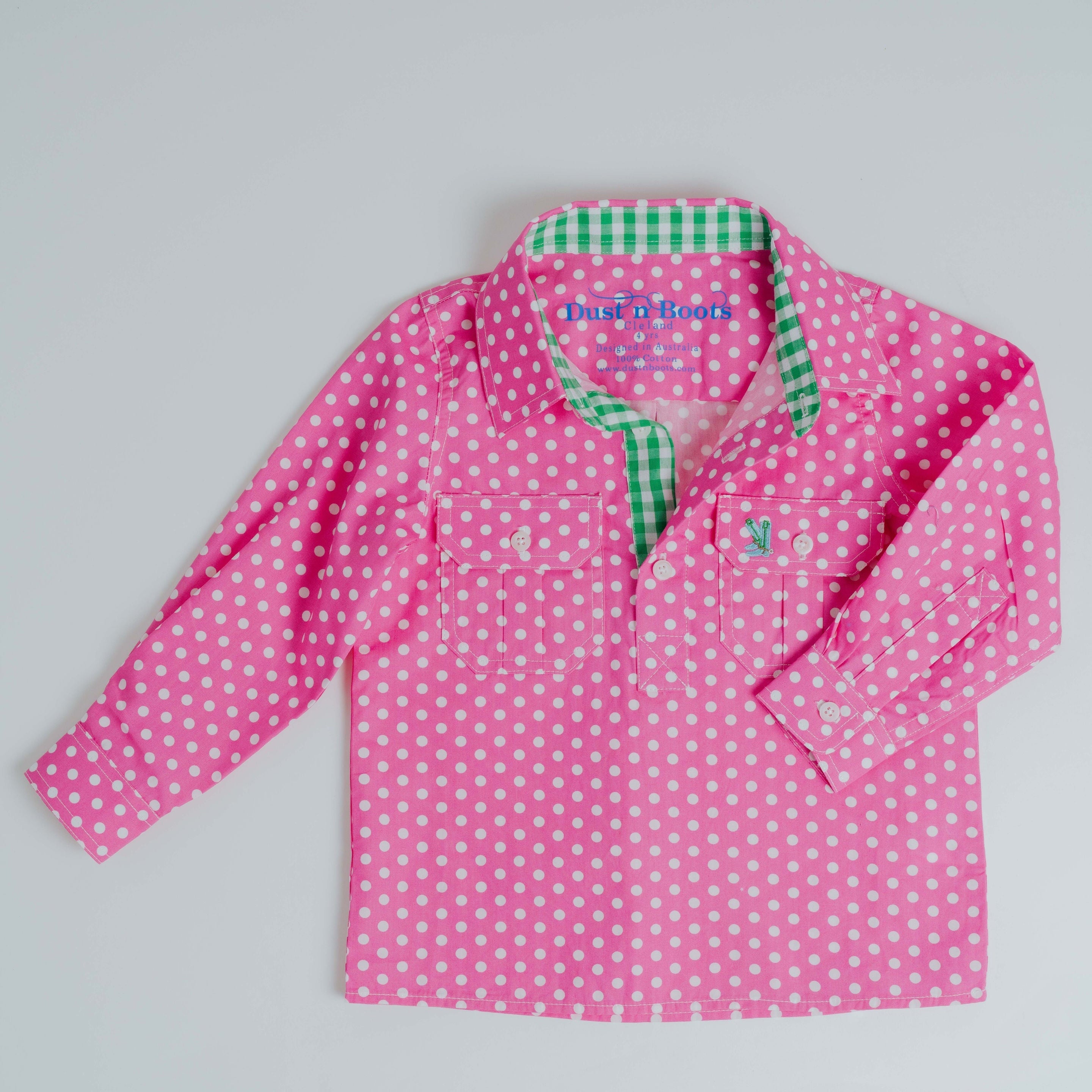 Kids W-Fuchsia Spot/Green Check Trim