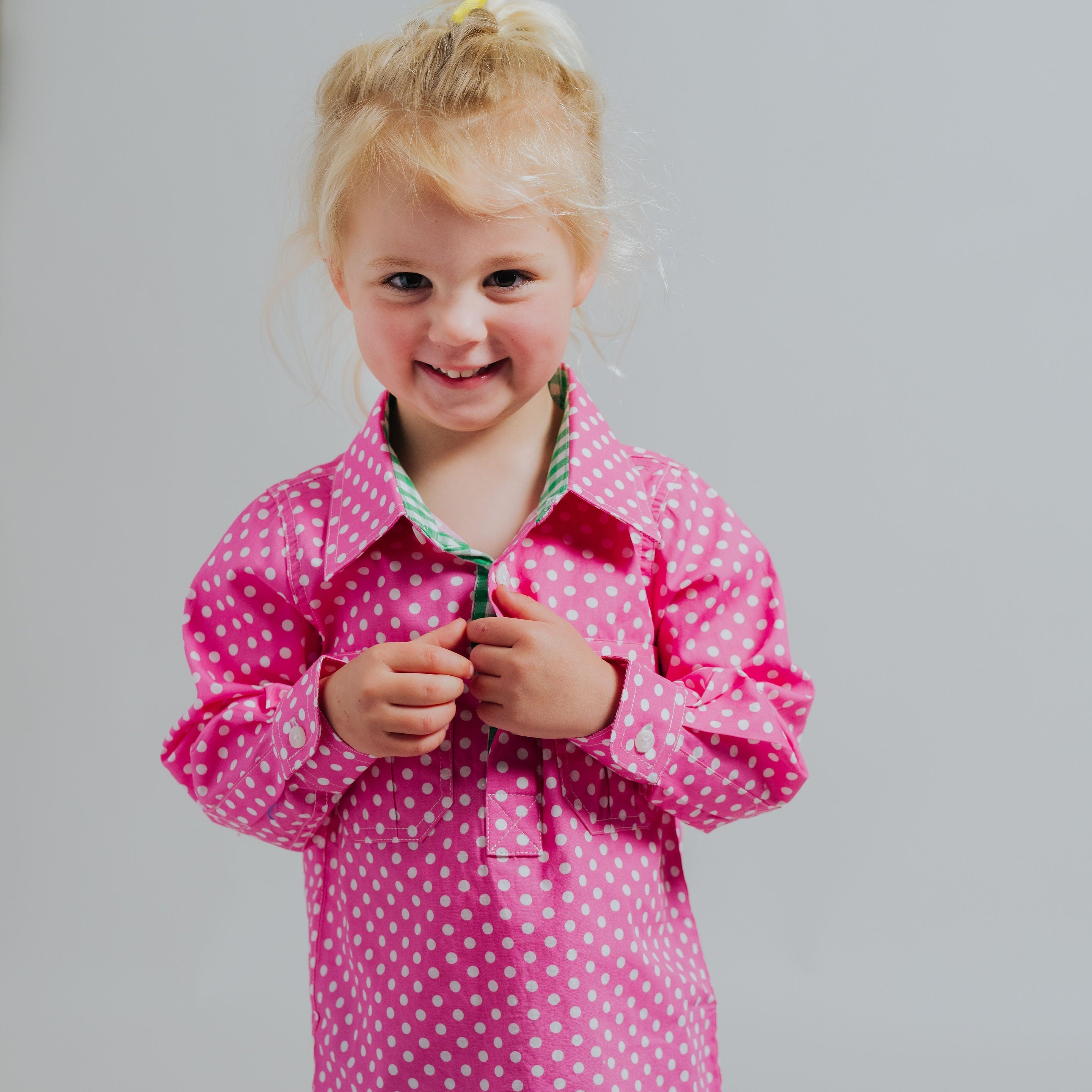 Kids W-Fuchsia Spot/Green Check Trim
