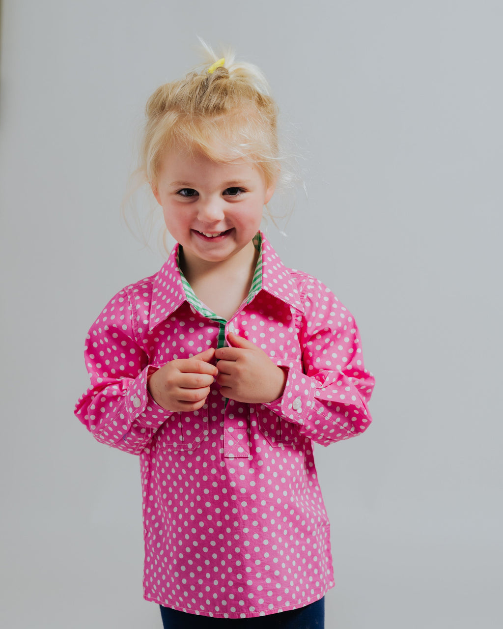 Kids W-Fuchsia Spot/Green Check Trim