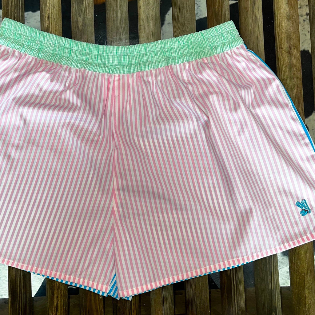 Ladies Boxer Shorts Pink & Aqua Stripe