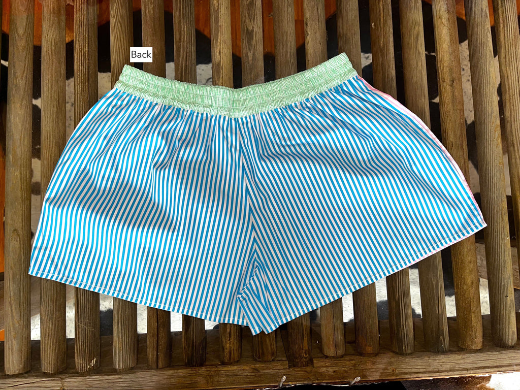 Ladies Boxer Shorts Pink & Aqua Stripe