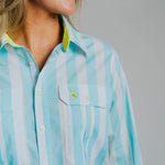 Ladies Cleland - Aqua Stripe - Yellow Trim