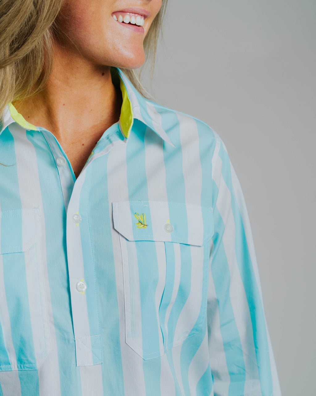 Ladies Cleland - Aqua Stripe - Yellow Trim