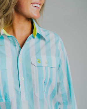 Ladies Cleland - Aqua Stripe - Yellow Trim