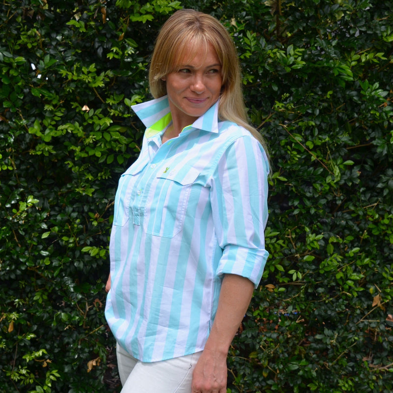 Ladies Cleland Aqua Stripe - Yellow Trim