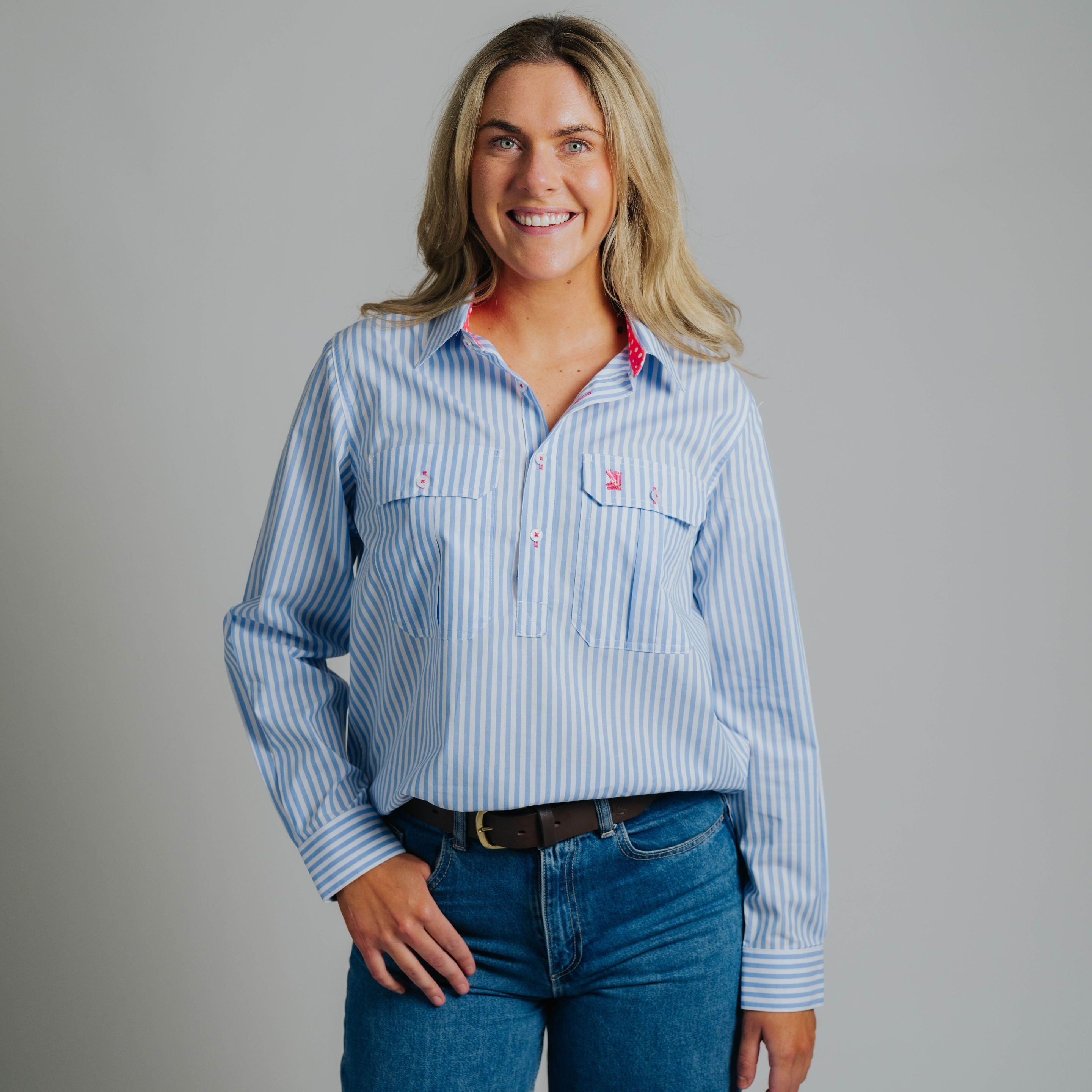 Ladies Cleland - Blue Stripe - Spot Trim