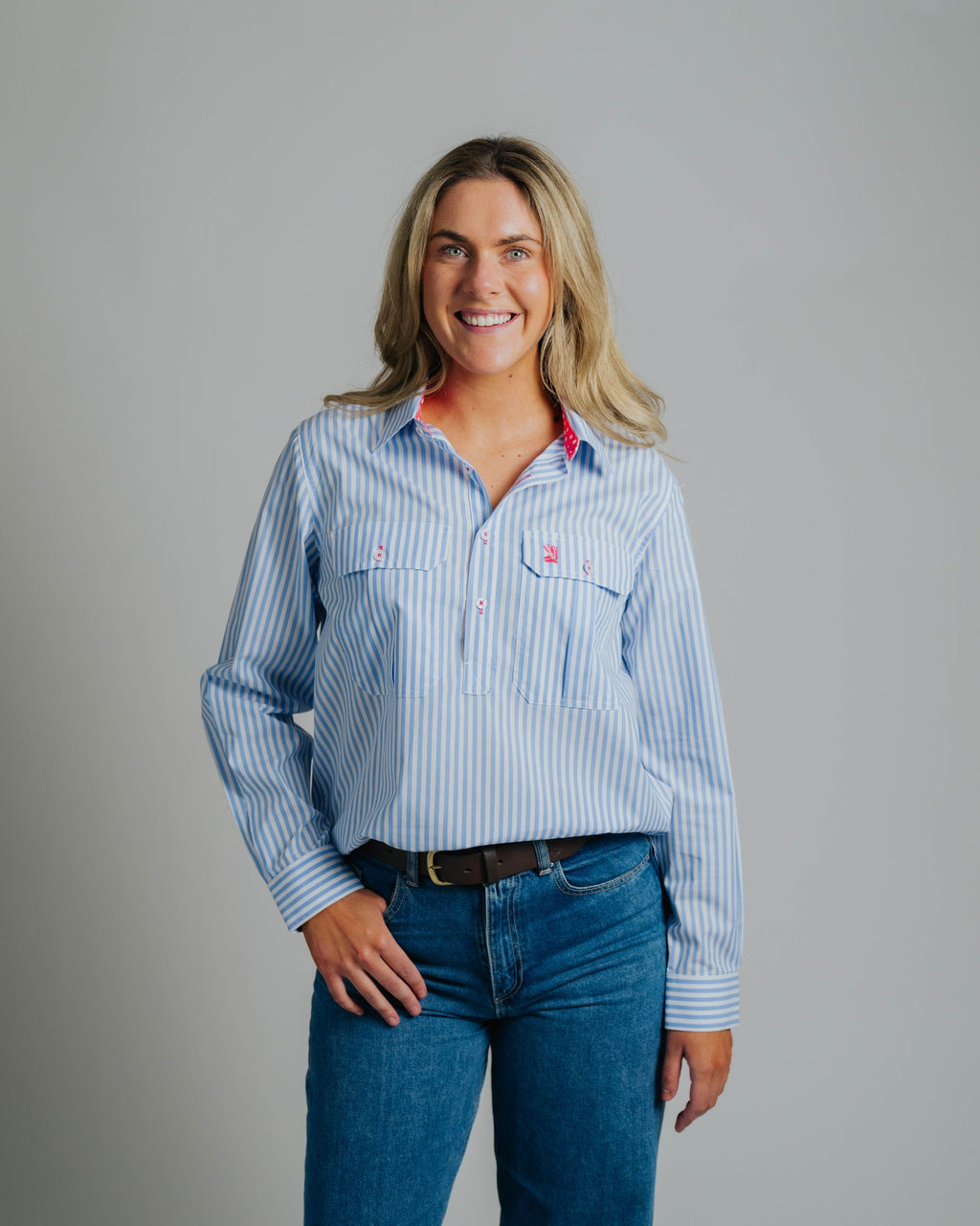 Ladies Cleland - Blue Stripe - Spot Trim