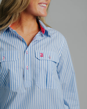 Ladies Cleland - Blue Stripe - Spot Trim
