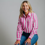 Ladies Cleland - Fuchsia Stripe - Ribbon Trim