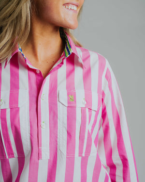 Ladies Cleland - Fuchsia Stripe - Ribbon Trim