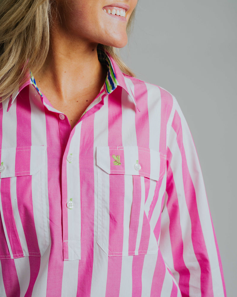Ladies Cleland - Fuchsia Stripe - Ribbon Trim