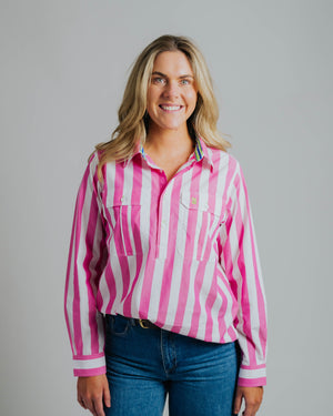Ladies Cleland - Fuchsia Stripe - Ribbon Trim