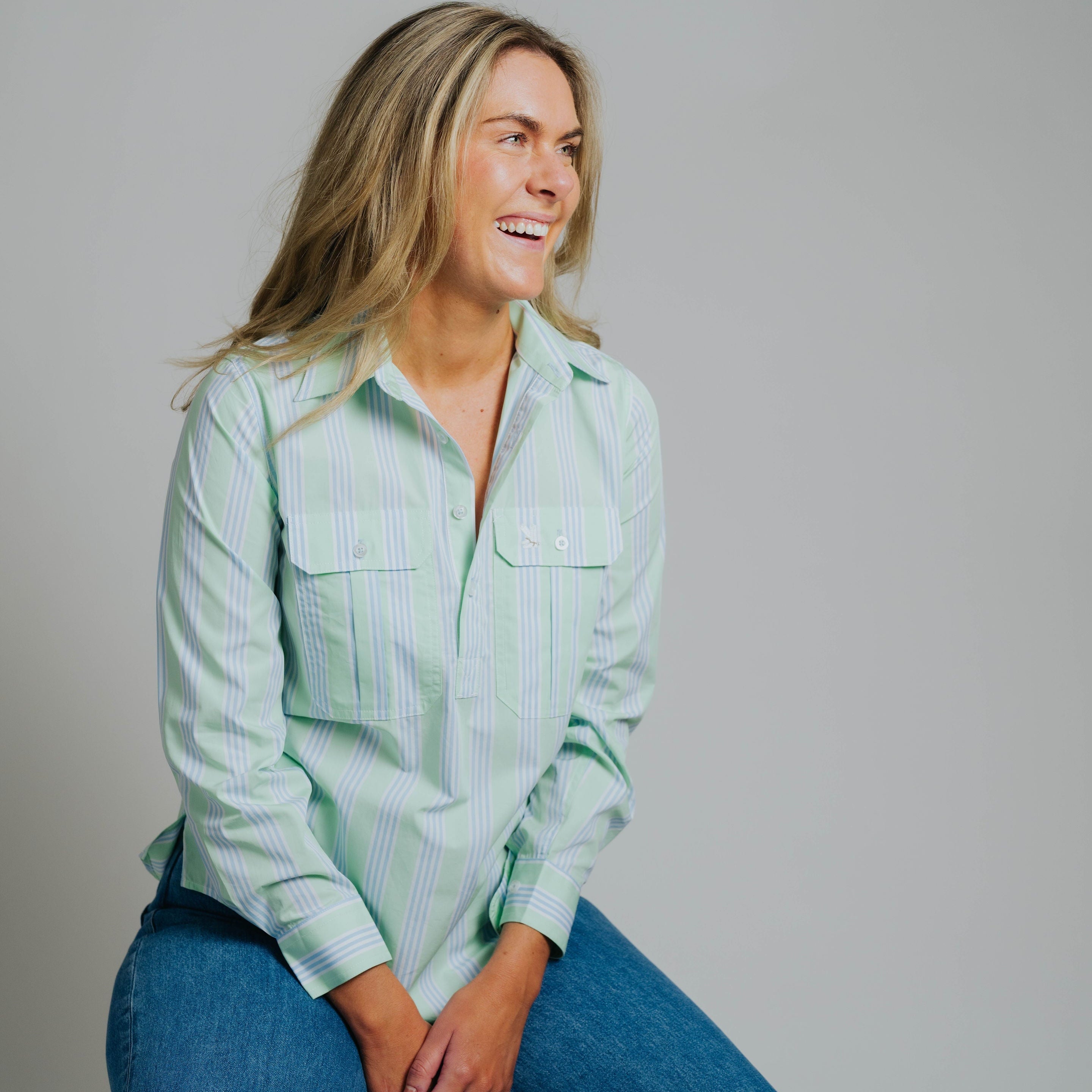 Ladies Cleland - Green / Blue Stripe