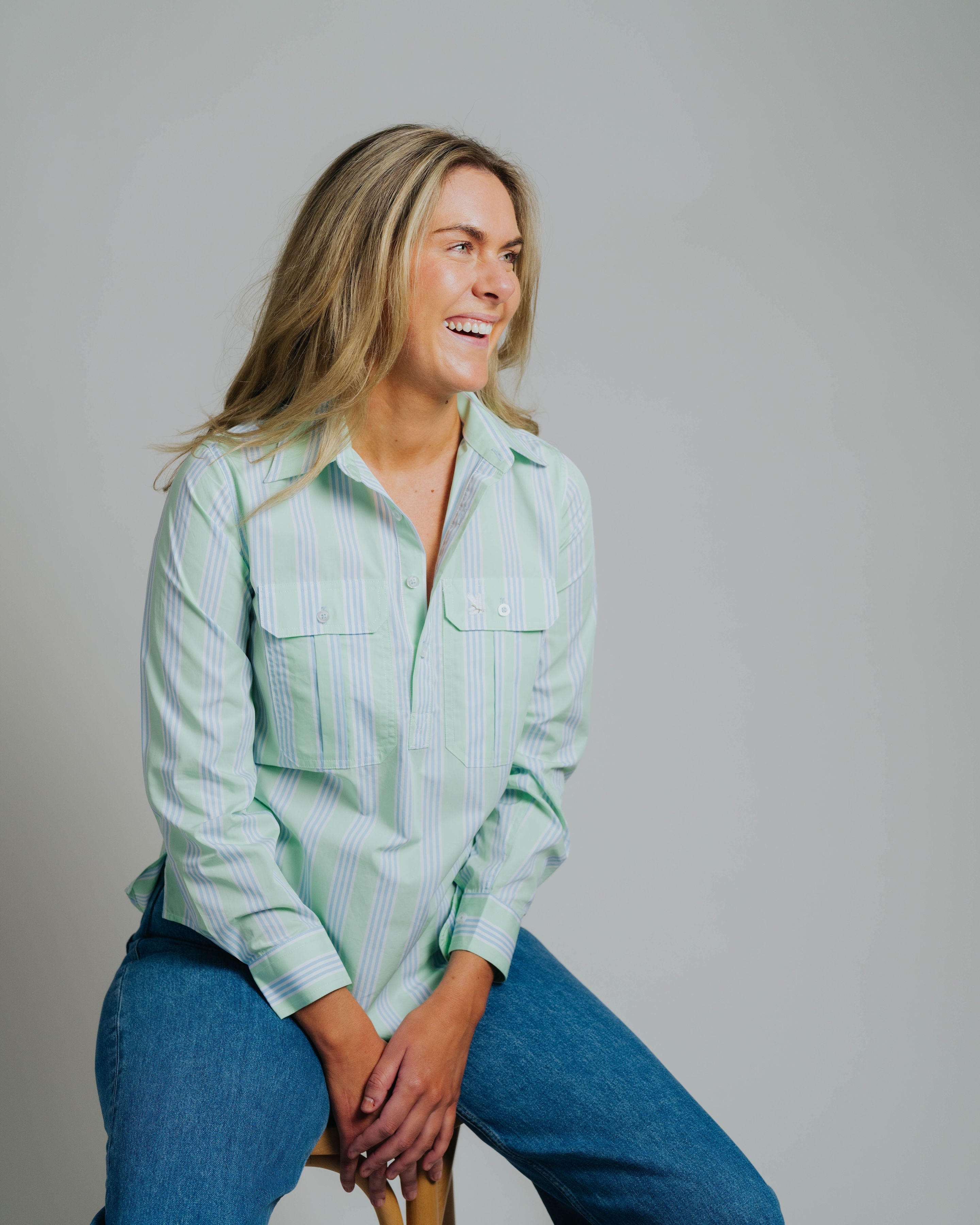 Ladies Cleland - Green / Blue Stripe