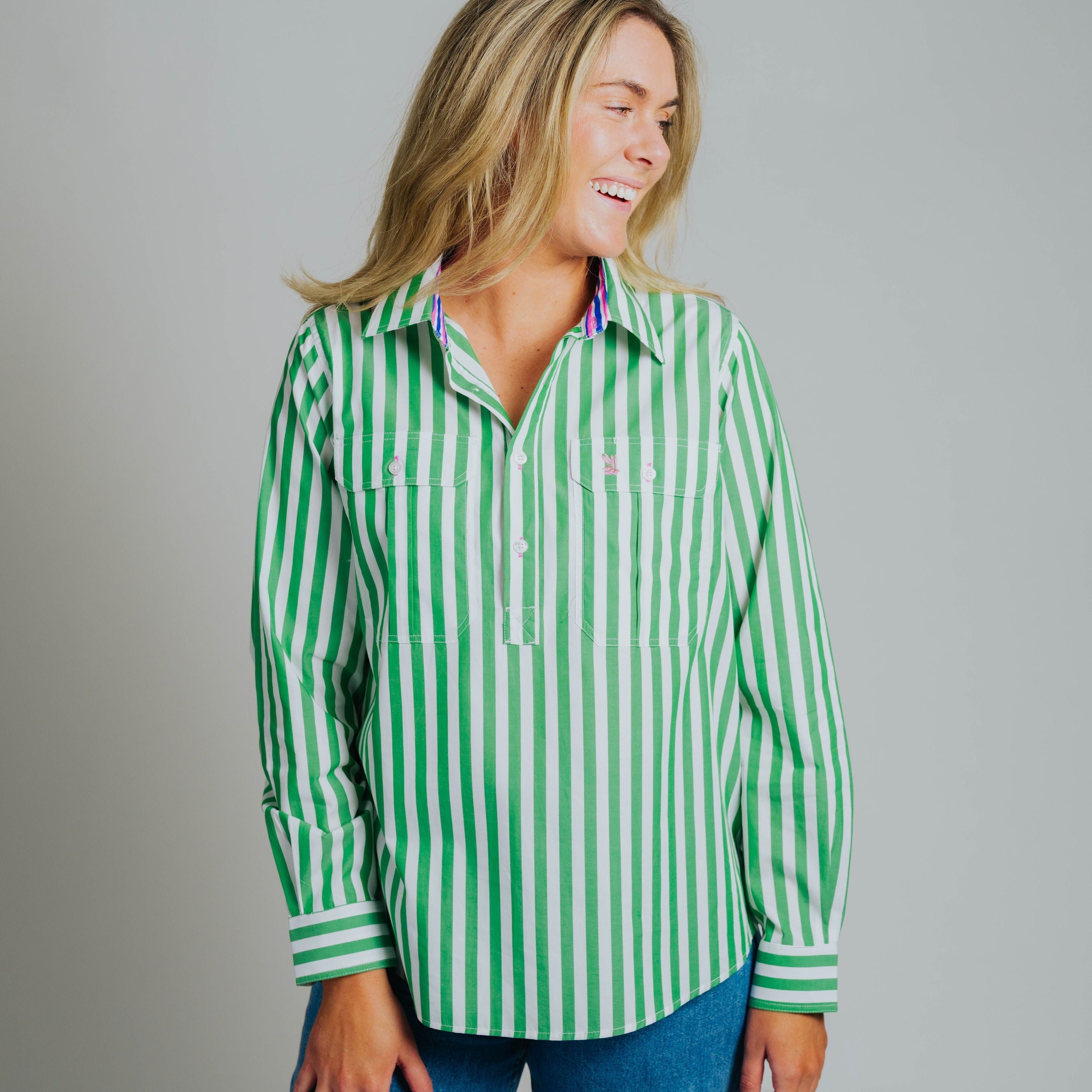 Ladies Cleland - Green Stripe - Ribbon Trim