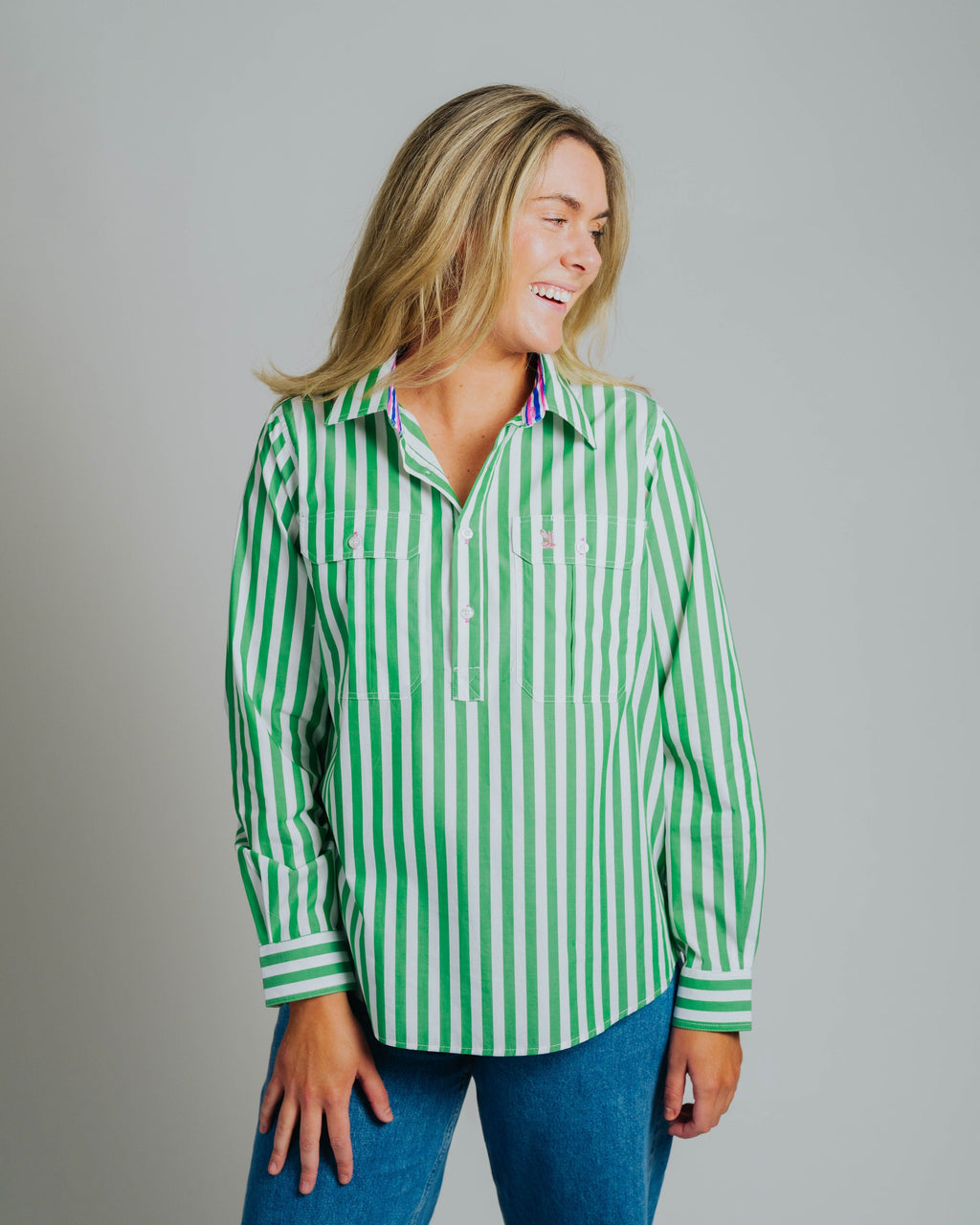 Ladies Cleland - Green Stripe - Ribbon Trim