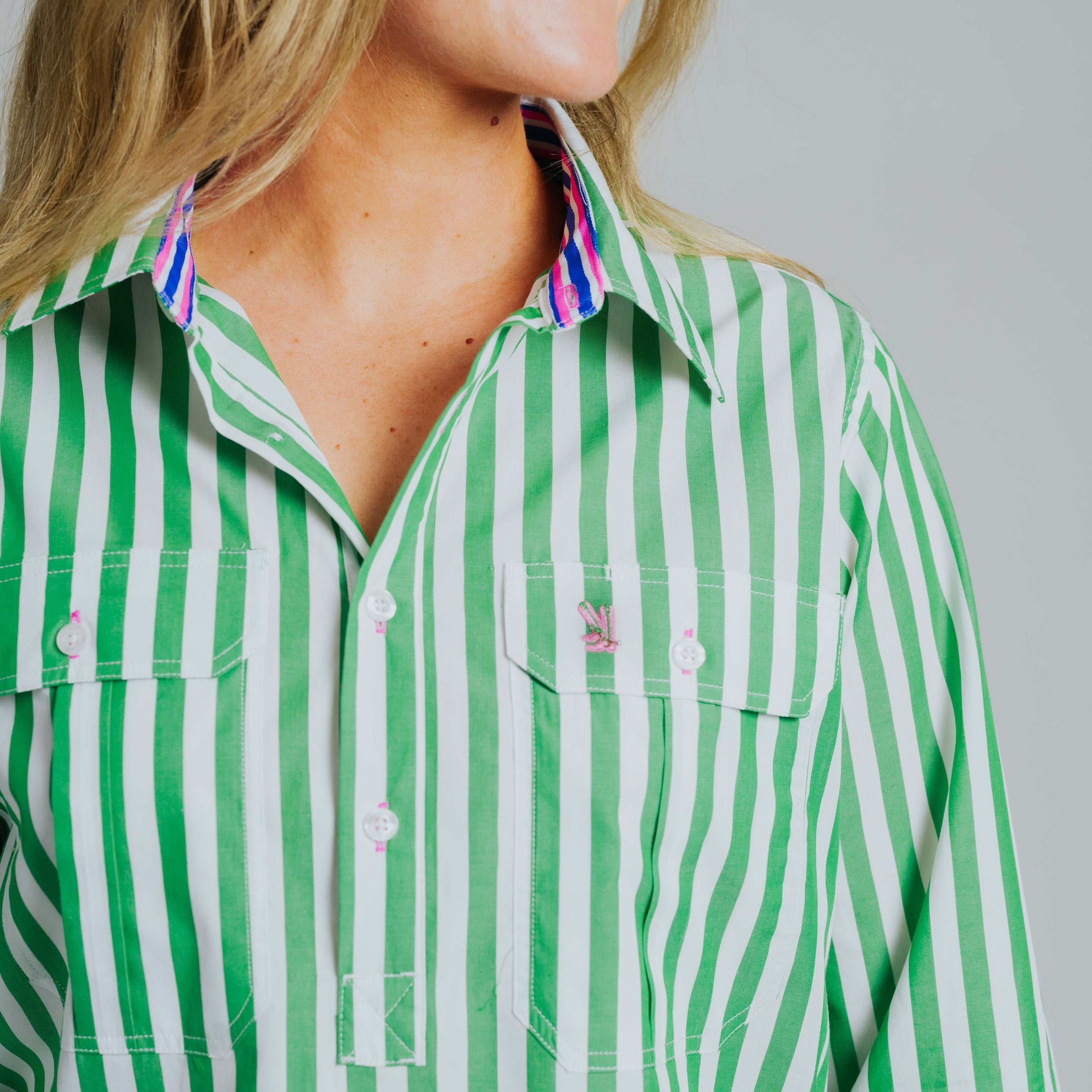 Ladies Cleland - Green Stripe - Ribbon Trim