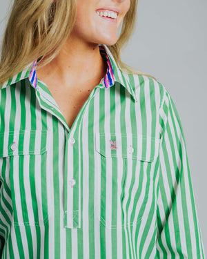 Ladies Cleland - Green Stripe - Ribbon Trim