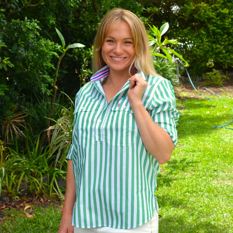 Ladies Cleland Green Stripe - Ribbon Trim