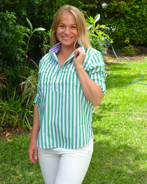 Ladies Cleland - Green Stripe - Ribbon Trim