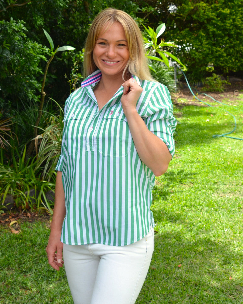 Ladies Cleland - Green Stripe - Ribbon Trim