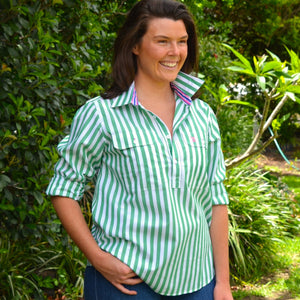 Ladies Cleland Green Stripe - Ribbon Trim