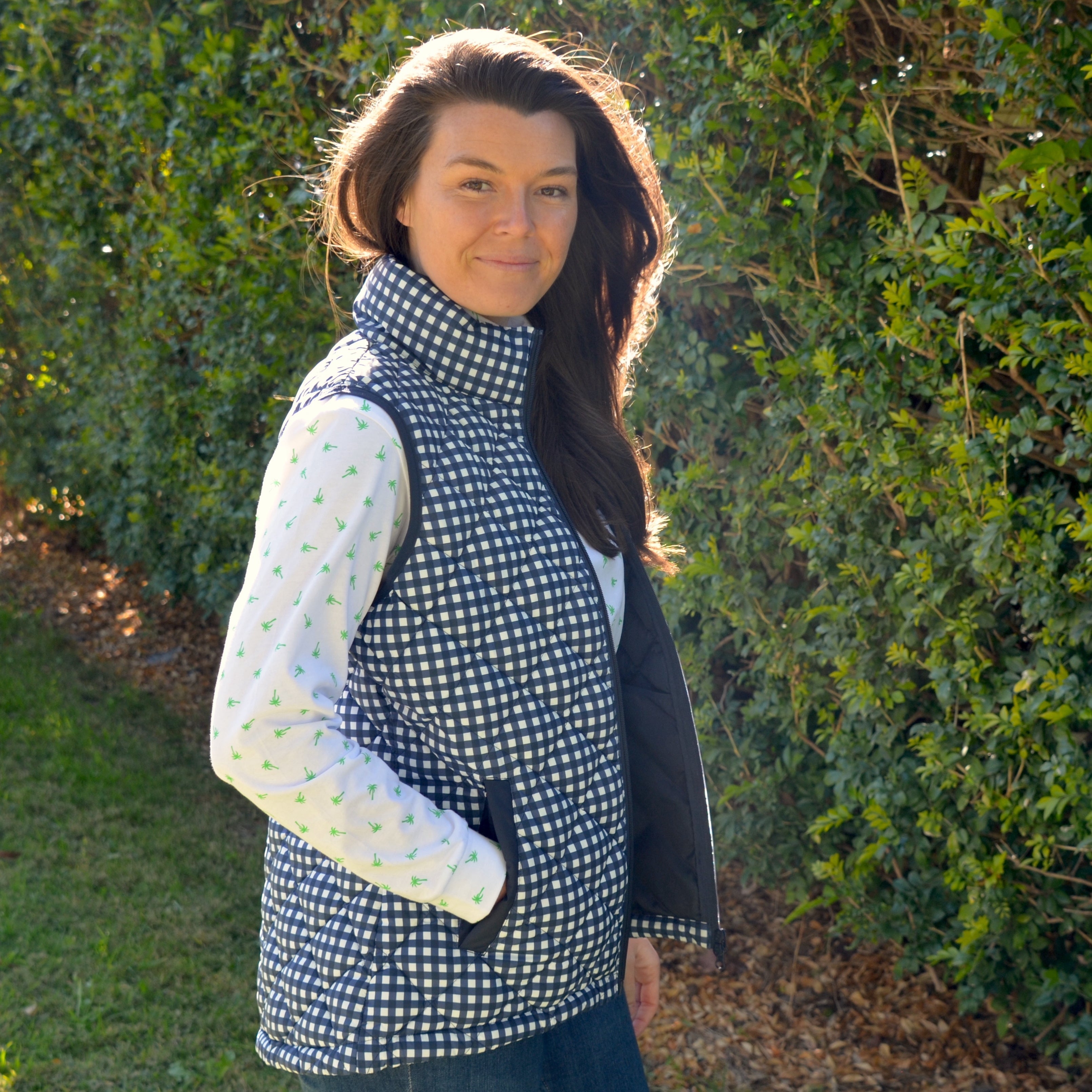 Ladies Navy/White Gingham Vest