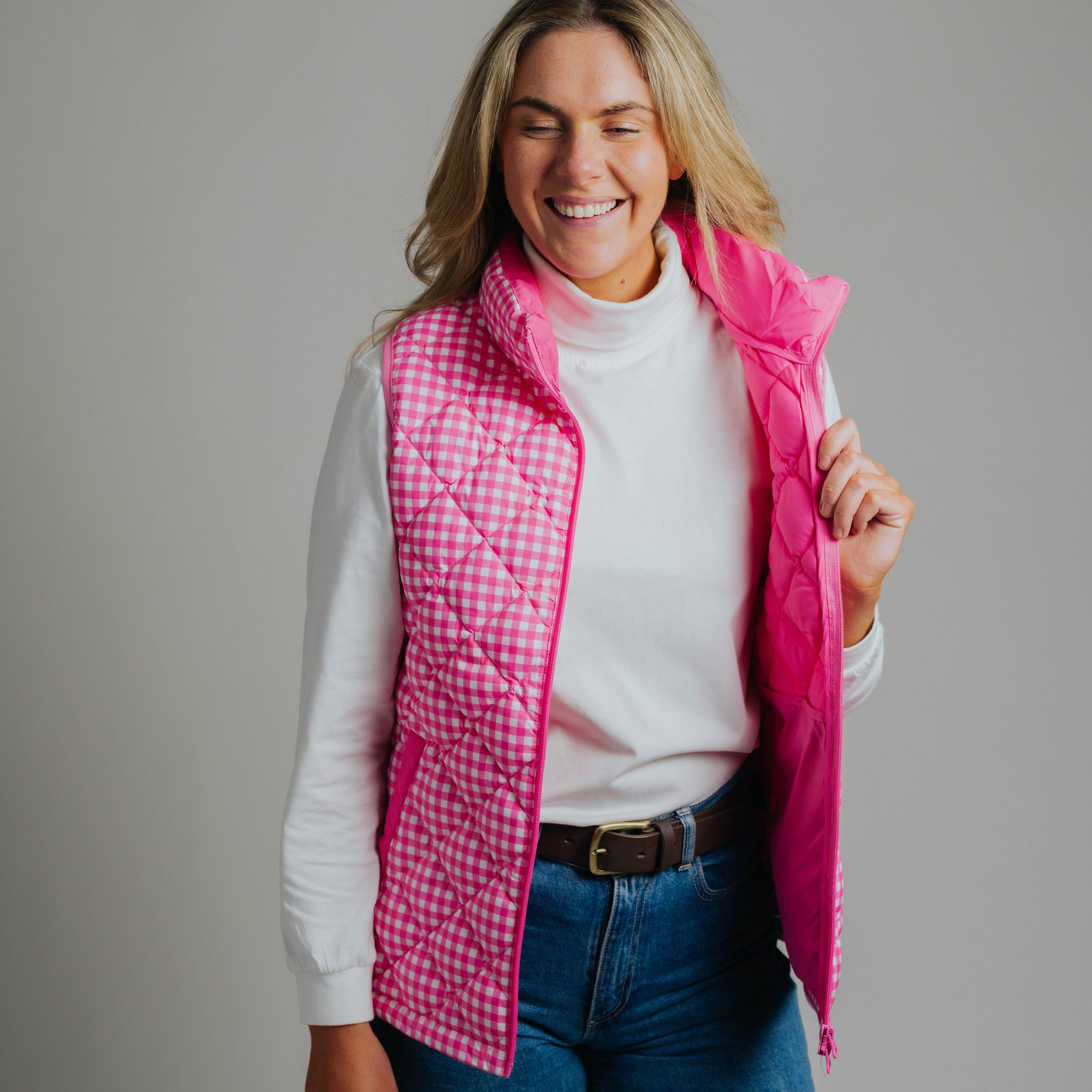Ladies Vest - Fuchsia/White Gingham
