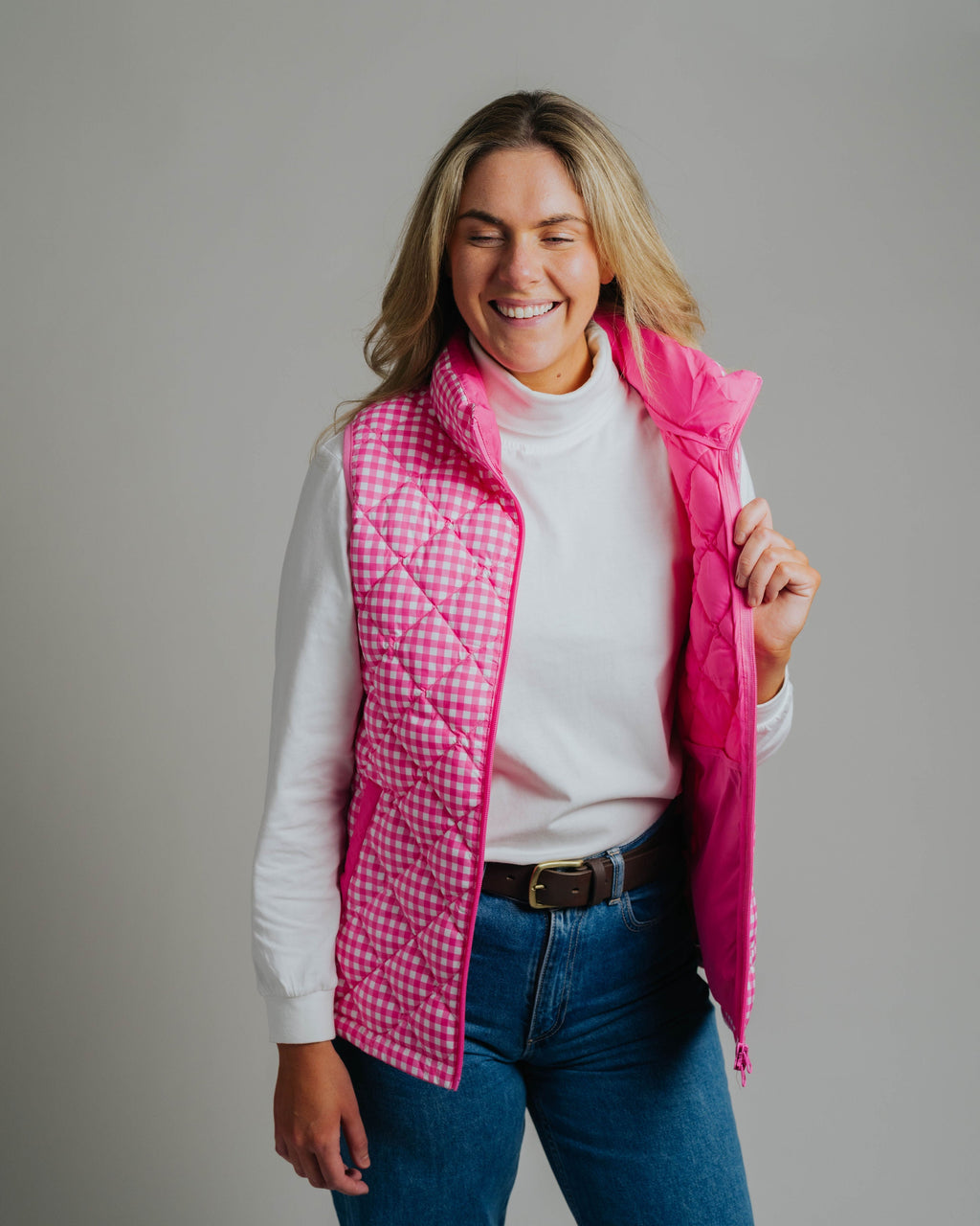 Ladies Vest - Fuchsia/White Gingham