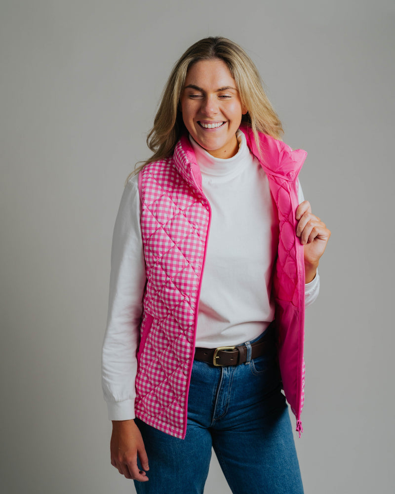 Ladies Vest - Fuchsia/White Gingham