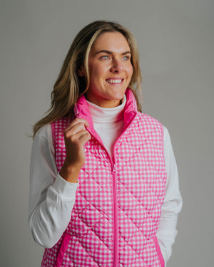 Ladies Vest - Fuchsia/White Gingham