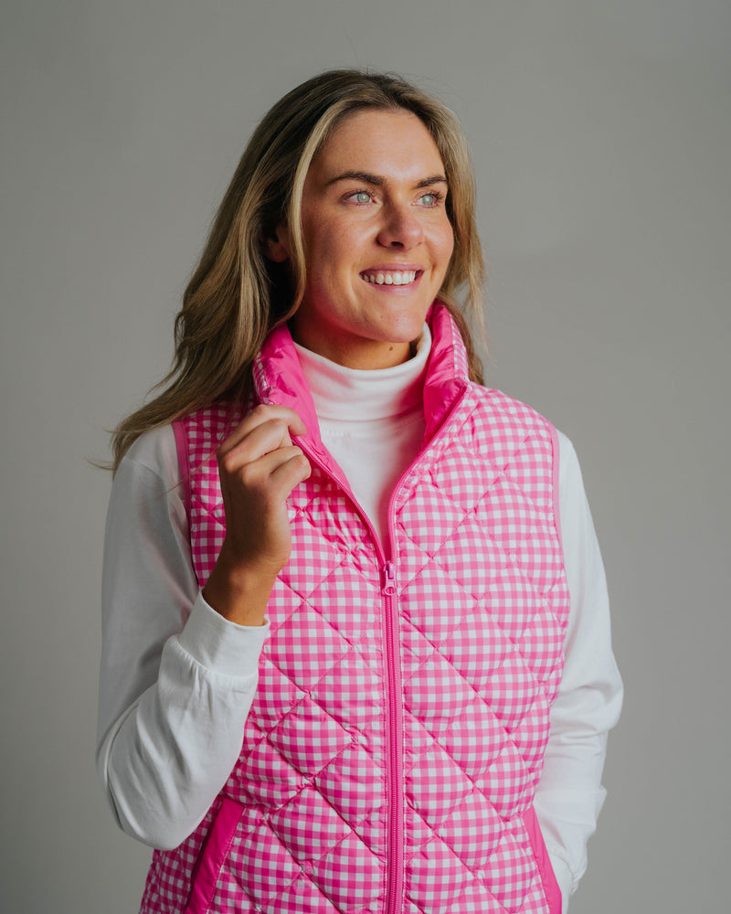 Ladies Vest - Fuchsia/White Gingham