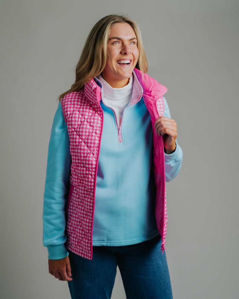 Ladies Vest - Fuchsia/White Gingham