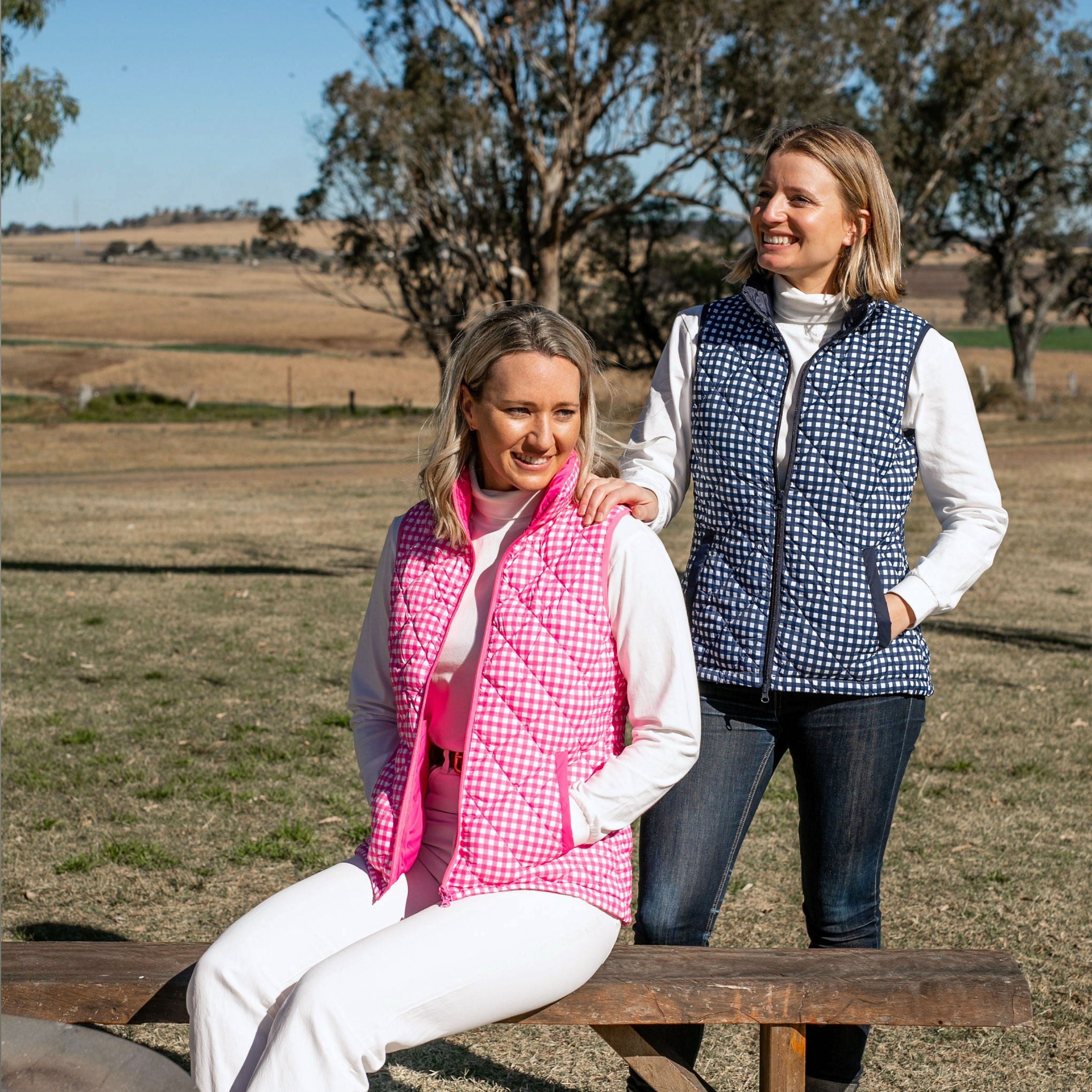 Ladies Vest - Fuchsia/White Gingham