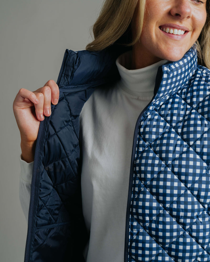 Ladies Vest - Navy/White Gingham