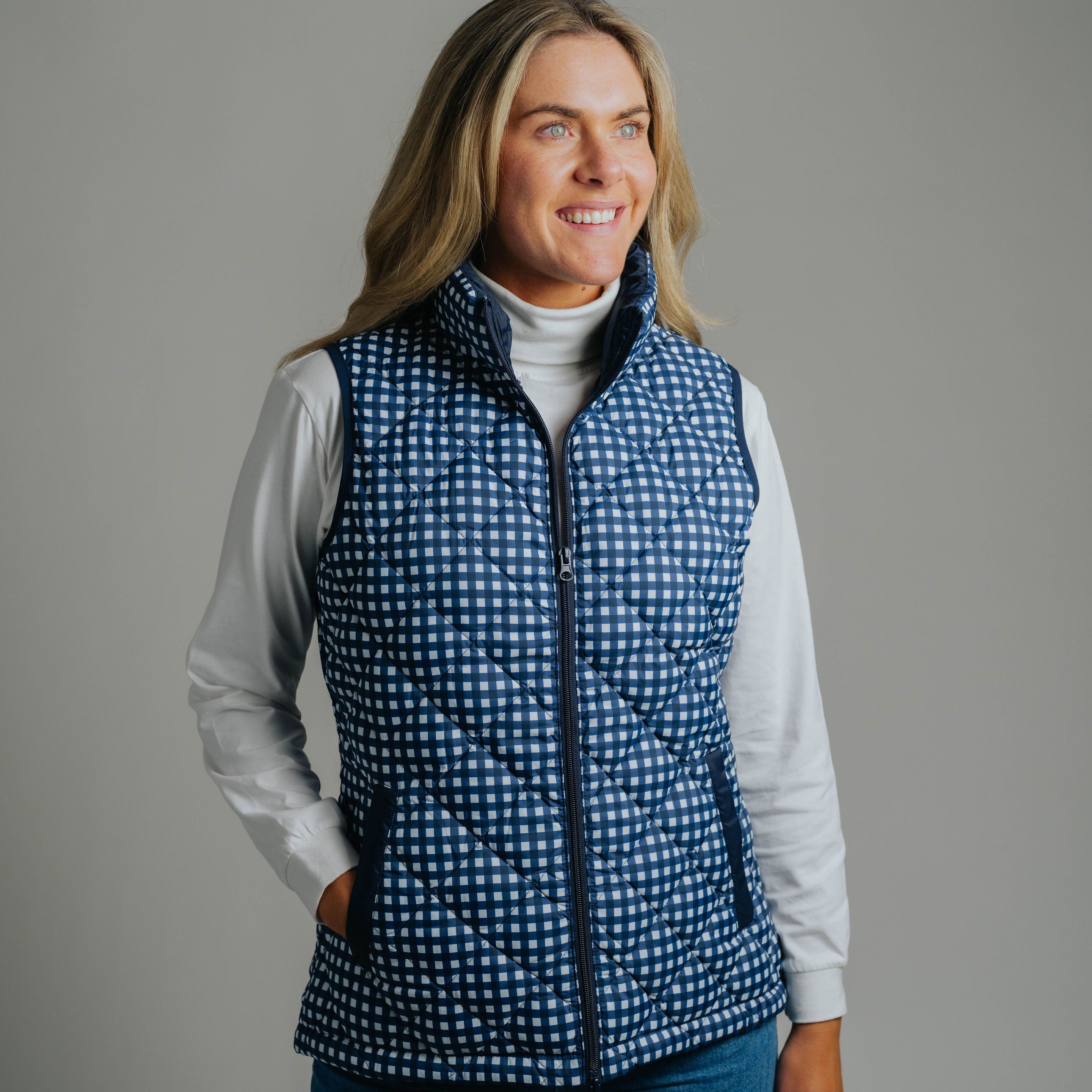 Ladies Vest - Navy/White Gingham