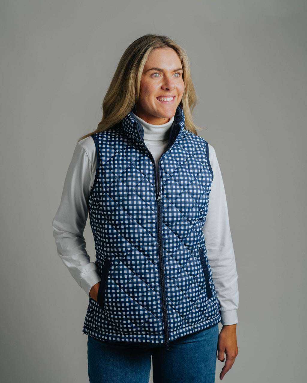 Ladies Vest - Navy/White Gingham