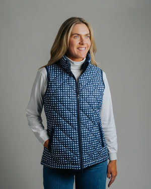 Ladies Vest - Navy/White Gingham
